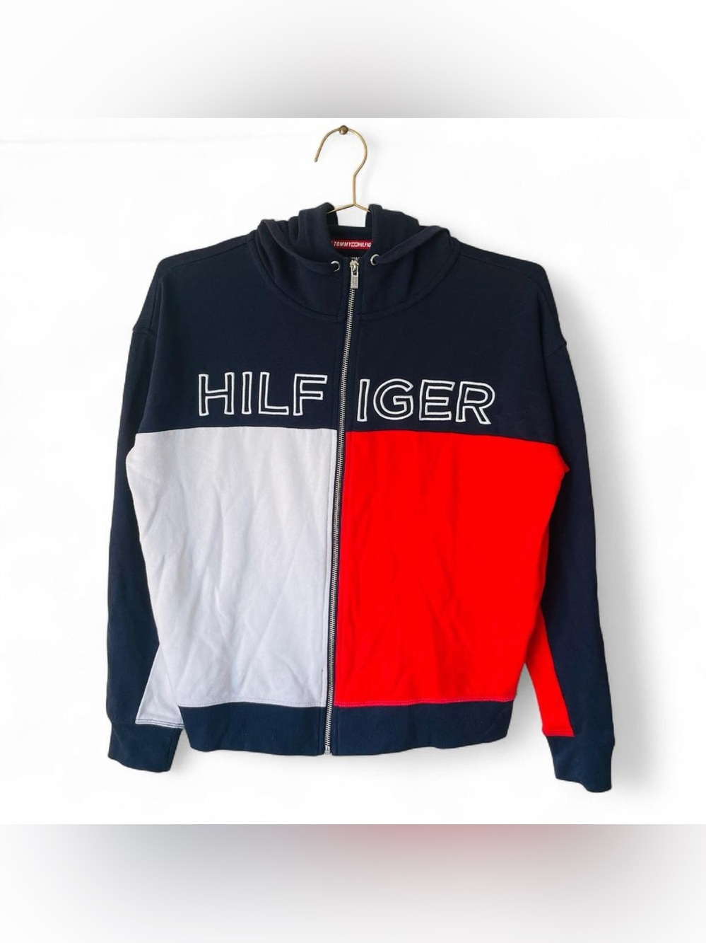 Tommy Hilfiger Sport Y2K Colorblock Zip Hoodie Navy Red White M